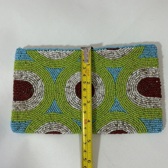 Urban Outfitters Beaded Eye Purse Clutch Bag Coin Pouch Zippered Green Circles - Picture 5 of 6